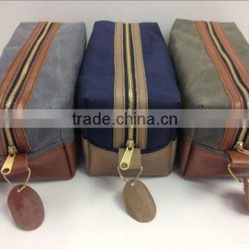 High Quality and Personalized Waxed Canvas and Leather Bag , Waxed Canvas Zipper Pouch With Leather Accents , Waxed Canvas Pouch