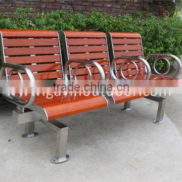 Stainless steel and wooden 3-seater bench seat outdoor