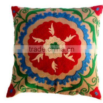 RTHCC-31 Eye Catching Floral Leaf Patterns Vibrant Color Export Quality Indian Embroidery Cotton Suzani cushion covers Christmas