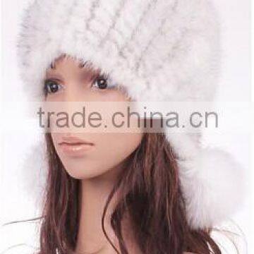 2016 New fashion women mink fur hat with two fur balls hot sale