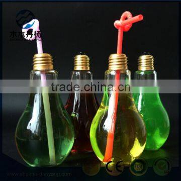 Light bulb bottle clear glass beverage bottle with metal lid and straw                        
                                                Quality Choice
                                                                    Supplier's Choice