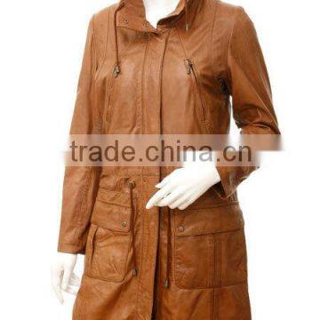 Ladies Stylish Fashion brown Long Leather Coats