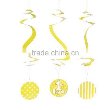 Dark Blue YELLOW 1st Birthday Dangling Hanging Swirl Ceiling Decoration Kids Party photo-4