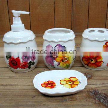 4 Pcs Ceramic Bathroom Accessories Set, Shampoo Dispenser & Cup & Toothbrush Holder & Soap Dish Set