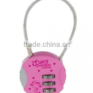 Cartoon mini 3 digit combination password lock padlock, Cute mini 3 digit combination luggage lock,3-dial combination cable lock