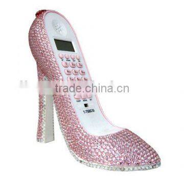 Rhinestone novelty high heel shoe design pink color telephone