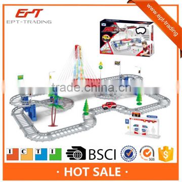 Plastic battery operated railway toy track car with sound