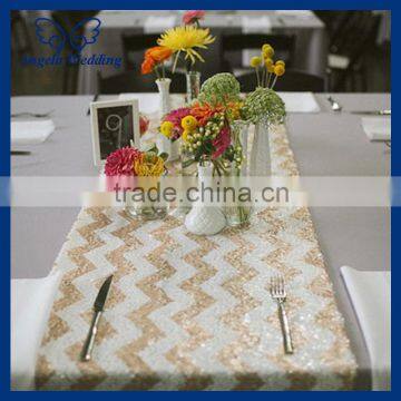 RU006B Hot sale wedding handmade embroidery champagne and white sequin chevron table runner