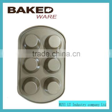 Wholesale hot sale round shape 6 muffin pan with non-stick coating