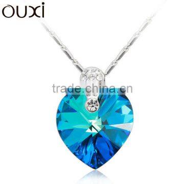 OUXI 2015 blue pendant necklace &ouxi jewelry made with Austria Crystal jewerly 10761