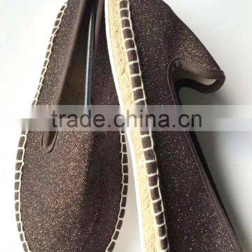 Latest design belly shoes blingbling shoes bown glitter jute sole espadrille
