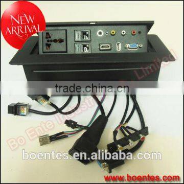 Conference Table Conceal Socket for Desktop Button Pop Up Power Socket Box With VGA/HDMI Wires Connected Plug photo-2