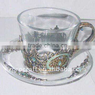 Pewter Design Enamel Painted Craft Coffee Cup Set
