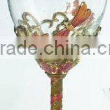 pewter design , enamel color decorative crystal wine glass