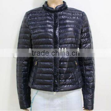 2014 Winter Padded Jacket Women Garment Long-Sleeve Dark Blue Down Jacket Trimmed With Laces