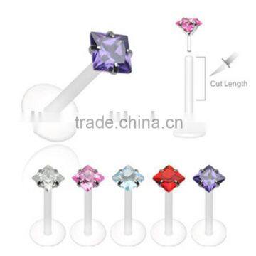 Square CZ push-in labret ring acrylic body jewelry