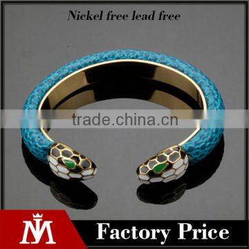 2016 Fashionable stainless steel gold plated snake bangle jewelry europe brand leather bracelet