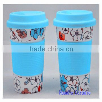 Promotion gift cup with traditional logo printed-Single wall coffee mugs with silicone lid and Sleeve