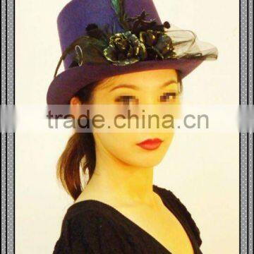 Fascinator lace and glittered rose purple top hat