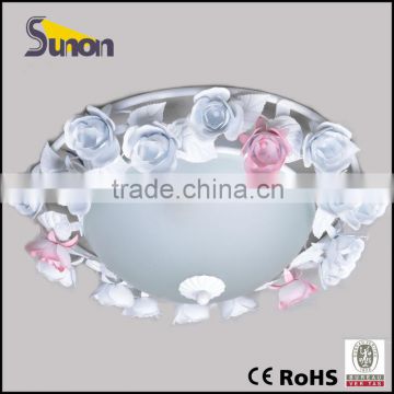 Wrought iron rose bedroom lighting with glass round ceiling lamp