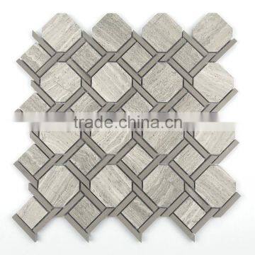 Artificial marble white wooden gray waterjet mosaic tiles for floor