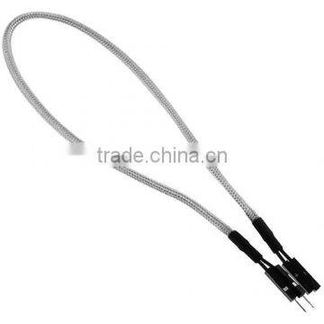 2 Dupont 1 Pin Connector 2 Wire I/O Extension Braided Sleeved Cable 30cm Wire Grey