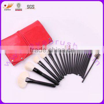 21pcs Natural Hair Matt Black Wood Handle Red Pouch Professional Makeup Brush Set