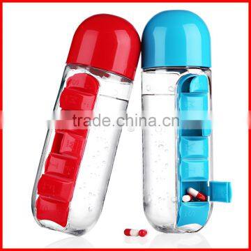 600ML My Water Bottle Sports Combine Daily Pill Box Organizer Drinking Bottles For Water Plastic Leak-Proof Cup Tumbler Brand