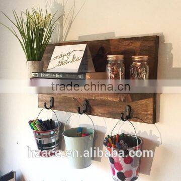 wooden wall hanging shelf with hooks