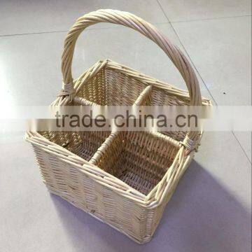 handmade wicker wine basket for 4 bottles wicker wine holder basket Wine basket with dividers to hold 4 bottles of wine