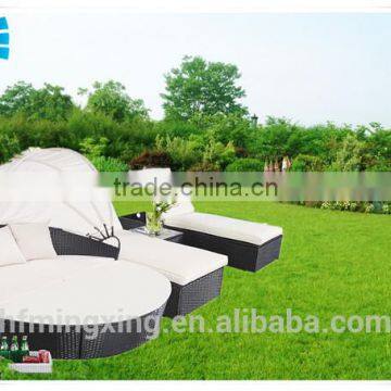 Outdoor white patio wicker daybed with chaise lounge set