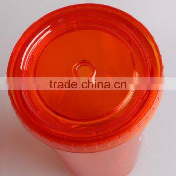 RED Double Wall 16oz Plastic Tumbler With Lid and Straw photo-3