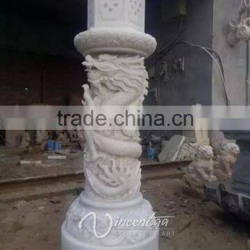 Garden Decoration Stone Pillar White Marble Dragon Columns for Sale photo-2