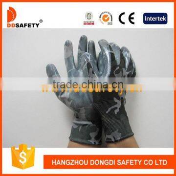 13G Camouflage Design Nylon Knitted White Nitrile Coated on Palm Safety Working Gloves