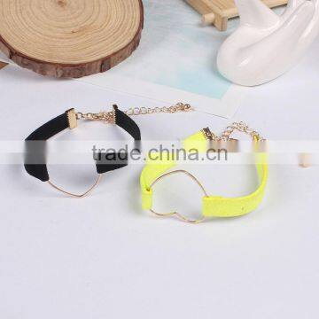Gold Hollow Heart Charm Suede Leather Bracelet Lovers Jewelry Gifts