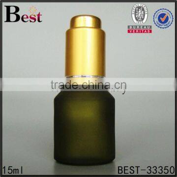 China Cosmetic Dark Green Frosted 15ml Glass Bottle With Screen Printing Black Pump Dropper for Cosmetic Essence Perfume photo-4