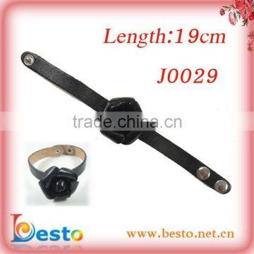 J0029 Fashion black handmade leather flower bracelets for men&women