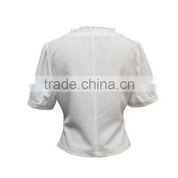 V-neck Short Sleeve Plain White Choli Blouse Designs With Frilled Collar photo-2