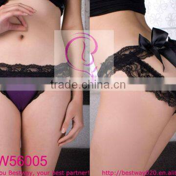 Purple thongs with black lace & back bows