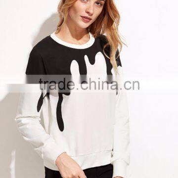 2017 Fashion Womem Print Sweatshirt White Contrast Ink Drop Cotton Blends Custom Private Logo Printed Sweatshirt Manufacturer photo-3