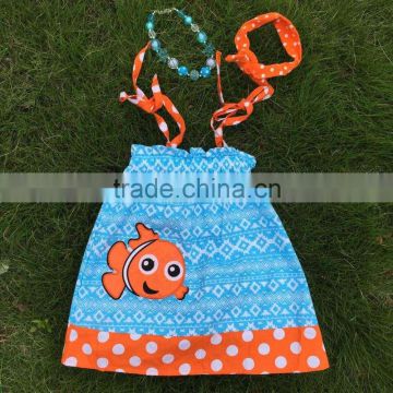 New girls whale dress kids pillowcase dress girls summer fashion dress with matching necklace and headband IN STOCK