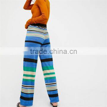 2017 OEM Womens Baggy Long Trousers Striped Knit Flare Pants photo-3