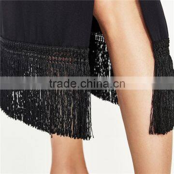2017 OEM Spring Side Slit Fringed Hem Long Skirts for Girls photo-5