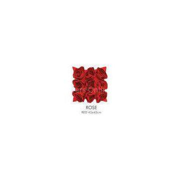 Cotton / Feather Felt Decorative Pillow Cover Applique With Red Rose , 45x45 Cushion
