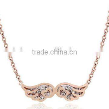 316 Titanium Stainless Steel Angel Wing Pendant Choker Chain Necklace Shiny Crystals Wing Fashion Jewelry photo-2