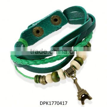 Factory direct sale wide genuine leather cuff with double clasps the punk style