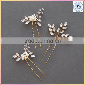 Best Factory wholesale Fashion Wedding Gold Crystal Rhinestone Leaf Bridal Hair Pin Comb