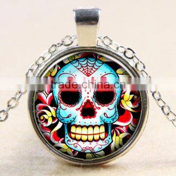 XP-TGN-S-130 2017 New Design Pendant Dome Vintage Meaningful Silver Skull Cabochon Necklace For Gift