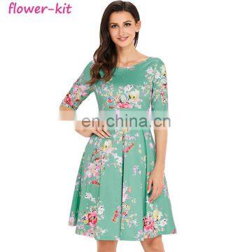 Vintage Floral Print Women Dress Autumn Winter Casual Female Long Sleeve Dresses