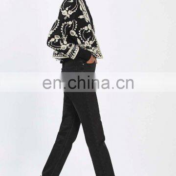 High Fashion Petite Lace Embroidered Jacket Black Color Ladies Blazer Designs photo-4